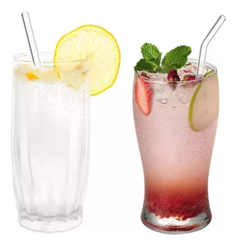 12 Pajitas Cristal Transparente Reutilizables Con 4 Cepillo