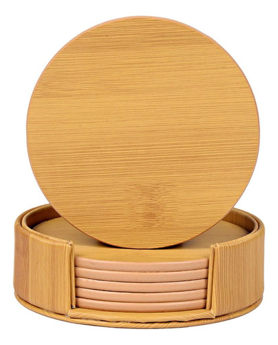 Posavasos De Mármol Con Soporte Juego De 6 Grano De Bambú