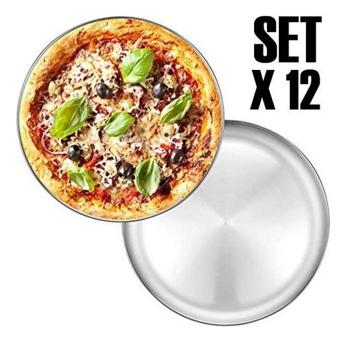 Set 12 Platos De Pizza Porta Pizza Bandeja Acero Inox 36 Cm