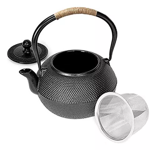 Alipis Hervidor de té de hierro, tetera pequeña de hierro fundido con  infusor de acero inoxidable para hervir agua caliente, tetera para estufa,  2.83