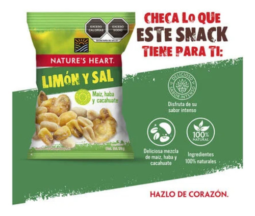 Snack De Cacahuate, Haba Y Maíz Sabor Limón Y Sal 50gr Nature's Heart
