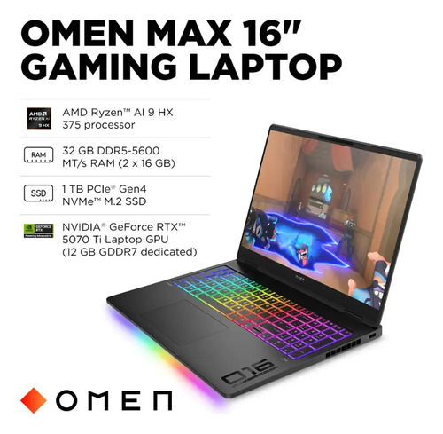 Hp Omen Max 16 240hz Ryzen Ai 9 Hx 375 32gb Rtx 5070 Ti 1tb Shadow Black (Usado)