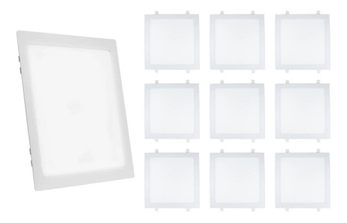 Kit 10 Painel Plafon 12w Led Quadrado Embutir Branco Quente