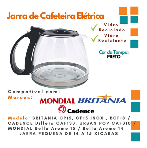 Jarra Copo Cafeteira Mondial Modelos 14 Ou 15 Cafés