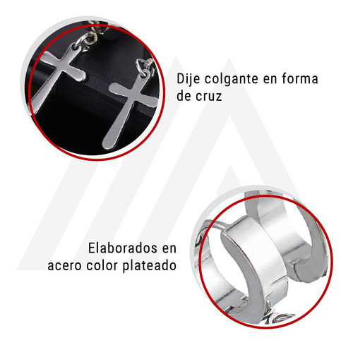 Aros Colgantes Cruz De Acero Inoxidable Set X 2 Unidades