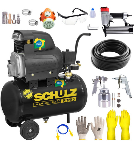 Compressor De Ar Csi8 Schulz 25l + Pinador Pneu E Kit Compl