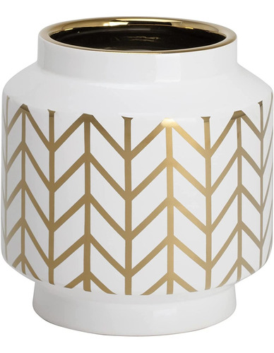 Torre & Tagus Elements Gold Chevron Stripe Ceramic Flower Ja