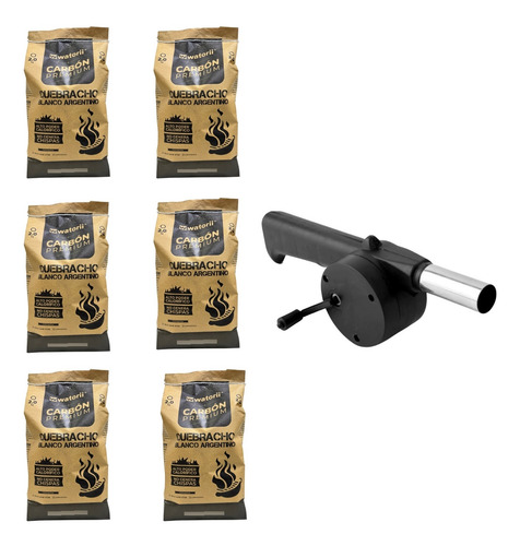 Carbón Quebracho Blanco Bolsa 2,5kg (06und) 15kg + Soplador