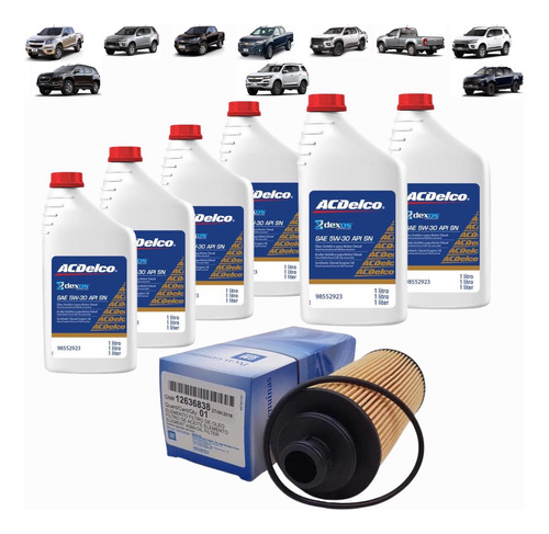 Kit 6 Oleo E Filtro 5w30 Diesel S10 Nova 2.8 Turbo 2012/2023