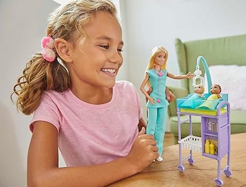 Muñeca Barbie Profesiones, Doctora Pediatra Con 2 Bebés