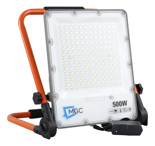 Refletor Led Portátil 500w Recarregável Prova D'água Ip66 Carcaça Preto Luz Branco-frio 110v/220v