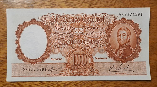 Bottero N 2082 Billete 100 Pesos Moneda Nacional. Excelente 