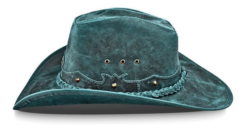 Imagem 4 de 7 de Chapeu Couro Legitimo Verde Boiadeiro Country Cowboy Texano