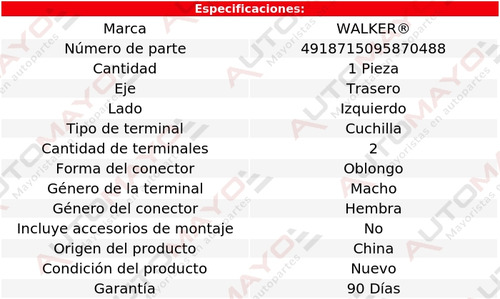 Un Sensor Abs Trasero Izquierdo Walker Passat 3.6l V6 12-15
