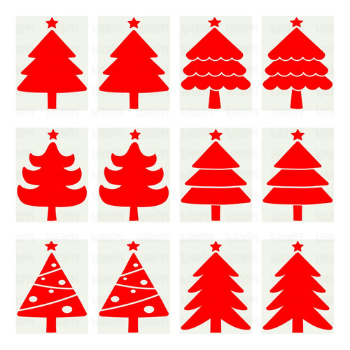 Vinil Adhesivo Sticker Navidad / Christmas / Pino / 12 Pzs