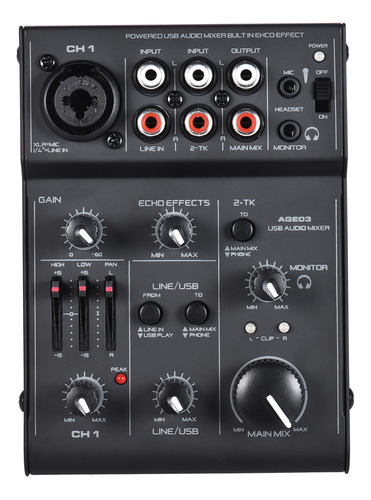 Consola De Mezclas Mini Live Console Usb Age03 Integrada Con