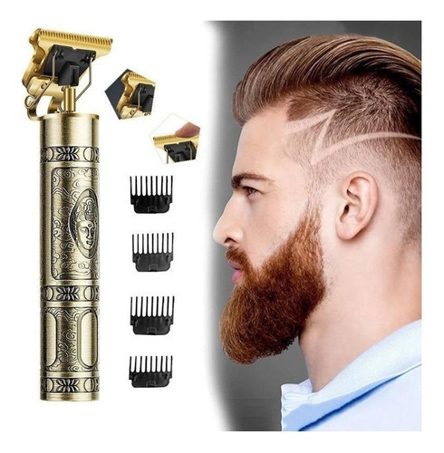 Barbeador Vintage Dourado Sem Fio Máquina De Cortar Cabelo
