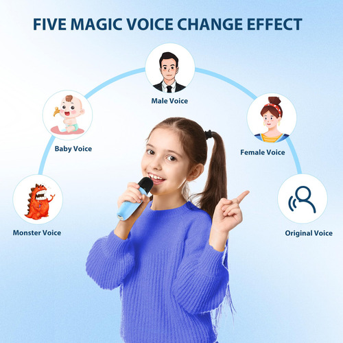 Karaoke Machine Jeefu For Kids W/ 2 Mic Blue 3-12 Years Old