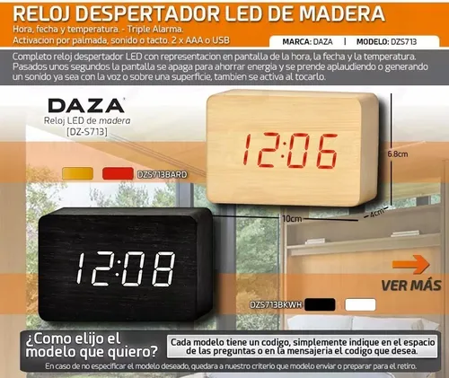 Radio despertador LED activada por voz, reloj Digital con