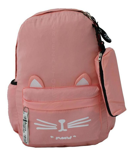 Mochila Escolar Feminina Juvenil Média Gatinha M831 Salmão