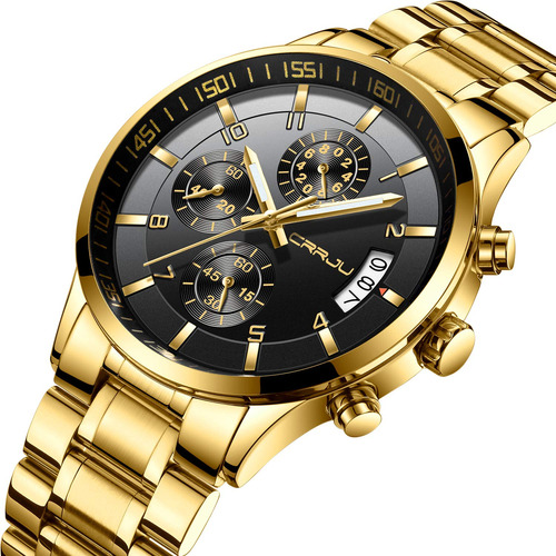 Reloj Crrju Gold Business Date De Acero Inoxidable Para Homb