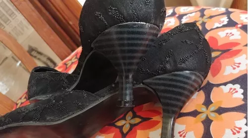 Zapatos Mujer De Fiesta Negros De Tela Con Taco N37