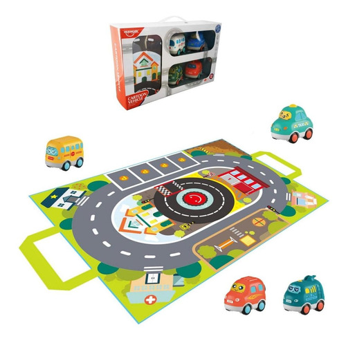 Playset Pista Tela Con 4 Vehiculos Infantiles Con Luces Y So