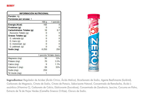 High 5 Tableta Electrolito Zero Hidratacion 20 Unid Berry