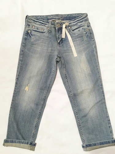 Jeans Crop Mujer Celeste Sutil Ripped T/38 Marca Refuge