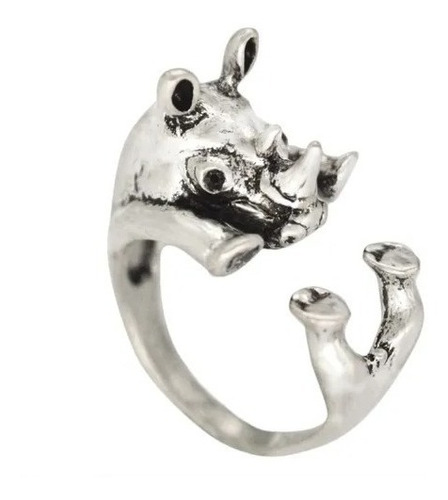 Anillo Sortija Argolla Animal Rinoceronte Color Plata Mujer