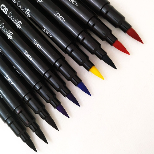 Imagem 5 de 7 de Kit Caneta Brush Cis Dualtip Aquarelável 10 Cores