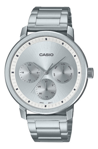 Reloj Casio Mtp-b305d-7e Sumergible Acero Maquina Japon Color De La Malla Plateado Color Del Bisel Plateado Color Del Fondo Plateado Con Blanco
