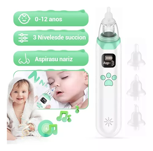 Aspirador Nasal Bébé, Aspirador Nasal Sacamocos Bebe Pantalla LED,  Aspirador Nasal Electrico 3 Niveles de Succión, Aspirador Nasal Bébé 4  Cabezal de