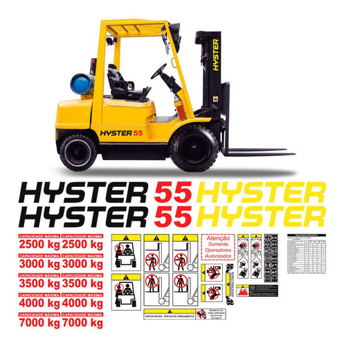 Kit Adesivos Empilhadeira Hyster 55 E Etiquetas Completo Mk