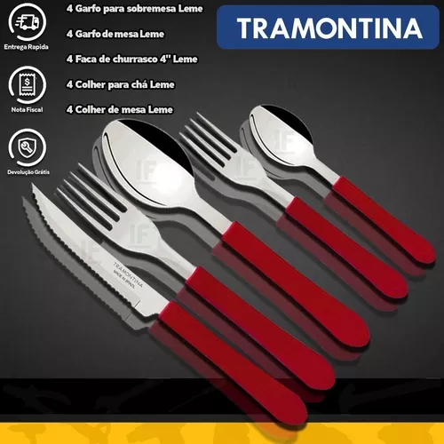 Kit Talheres de Mesa Tramontina Colher, Garfo e Faca Vermelho