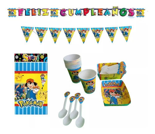 Kit Decoracion Completo Vasos+platos Pokemon 12niños