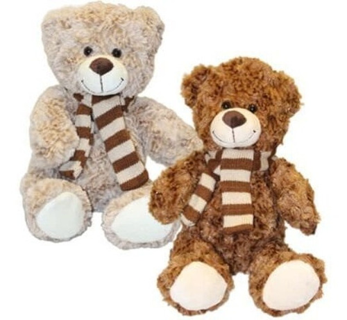 Imagen 1 de 6 de Peluche Oso Marron Y Oso Beige Con Bufanda Mediano 18cm