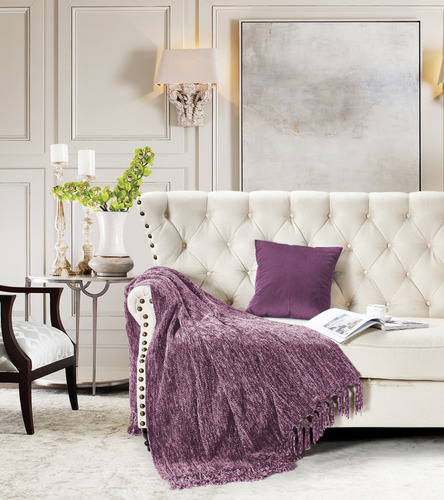 Imagen 3 de 9 de Manta Tejida Píe De Cama Chenille Importada