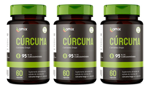 Kit 3x - Cúrcuma - 60 Cápsulas - Omix Sabor Sem Sabor