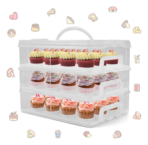 Portador De Cupcakes 3 Niveles 36 Cupcakes Blanco Básico