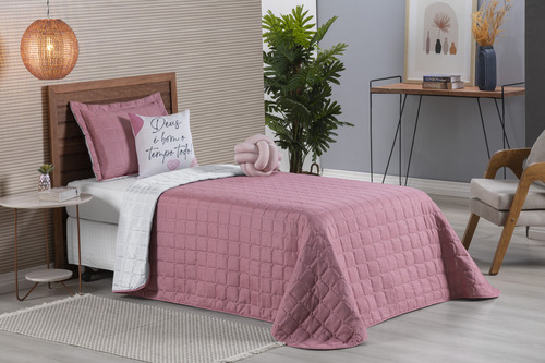 Colcha Cobre Leito Solteiro Rose-branco Dupla Face Paris 5 Peças Cama Box Conjunto Completo Design Elegante Alta Qualidade Casa Laura Enxovais