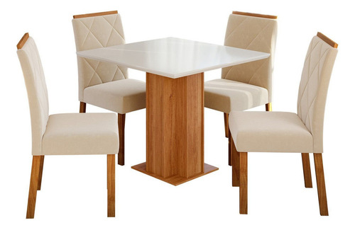 Sala De Jantar Sophia 95 X 95cm Com 4 Cadeiras Fernanda