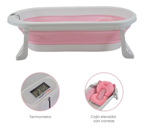 Imagen 5 de 7 de Bañera Plegable Con Cojín Y Termómetro Hawai Happy Baby