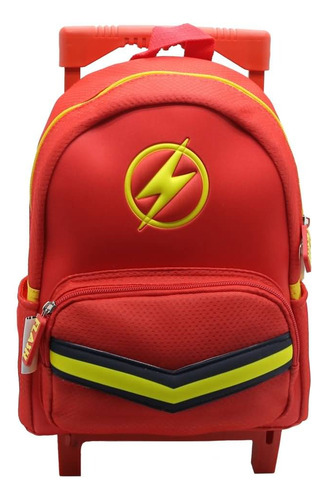 Mochila Escolar Liga De La Justicia Flash Clasico Con Carro Color Rojo Diseño de la tela Liso