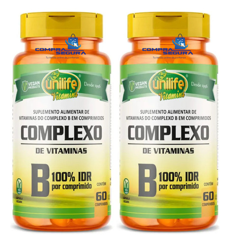  Complejo B Vitaminas Unilife B1 B2 B3 B5 B6 B7 B9 B12 