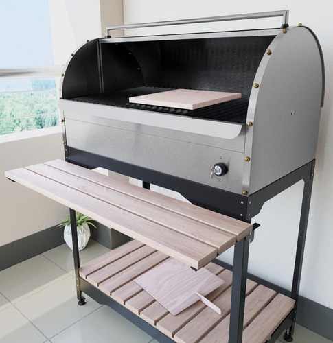 Imagen 4 de 10 de Parrilla A Gas Con Tapa Acero Inoxidable 90cm Movil Luxorgas