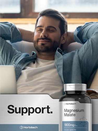 Suplemento de malato de magnesio Horbäach 1800 mg 250 cápsulas