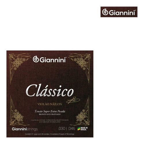 Kit 2 Encordoamento Violão Giannini Nylon Bronze Genwxpa