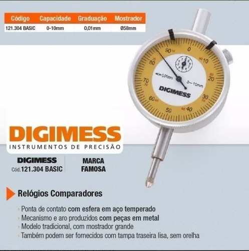 Relógio Comparador Digimess 10x0.01mm 121.304 Basic
