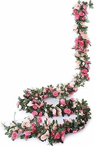 Guirnaldas De Flores Artificiales 6u. De 2.5m/ Rosadas